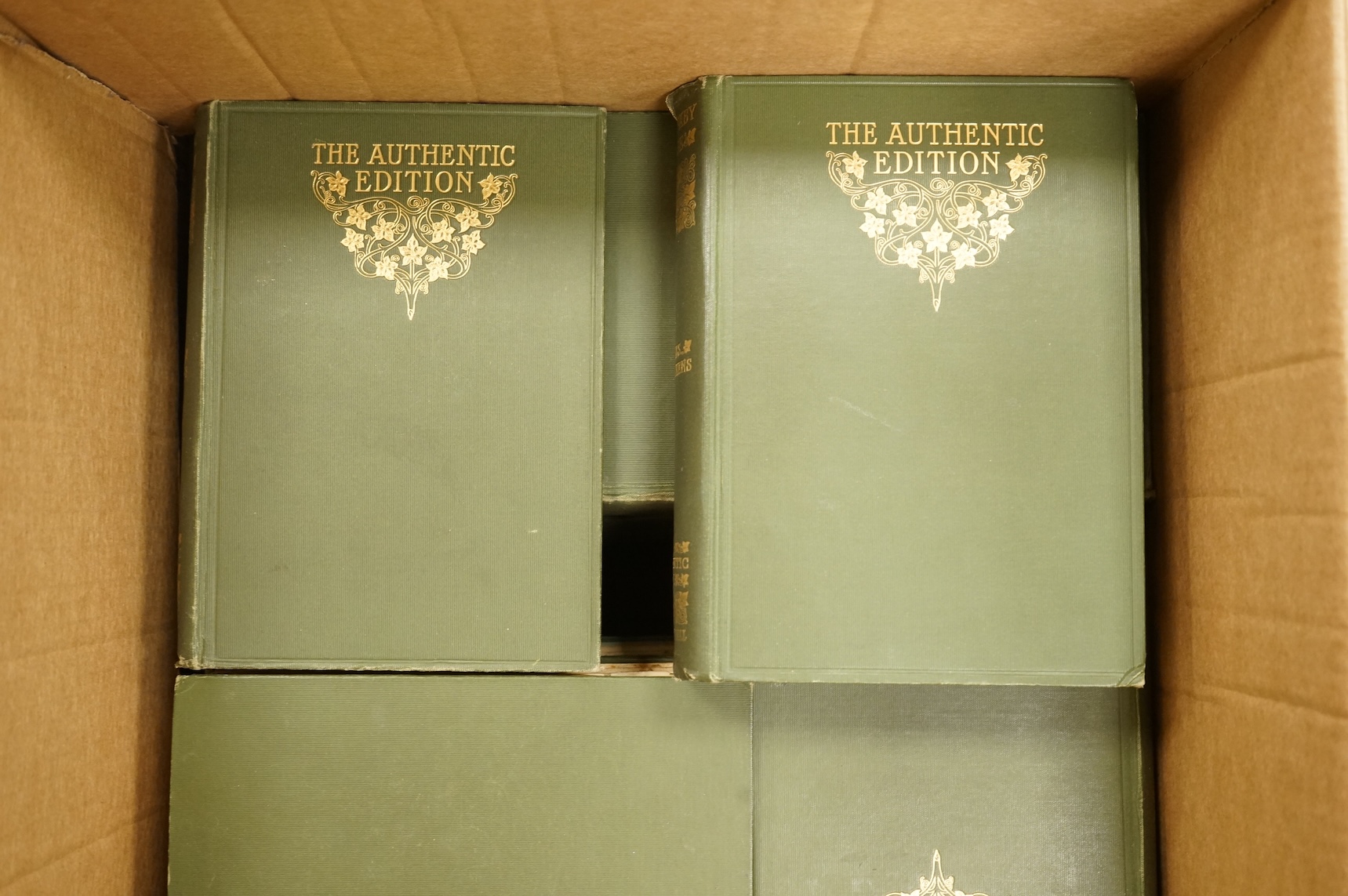 A collection of clothbound volumes of the authentic edition of the works of Charles Dickens published by Chapman and Hall, published 1901